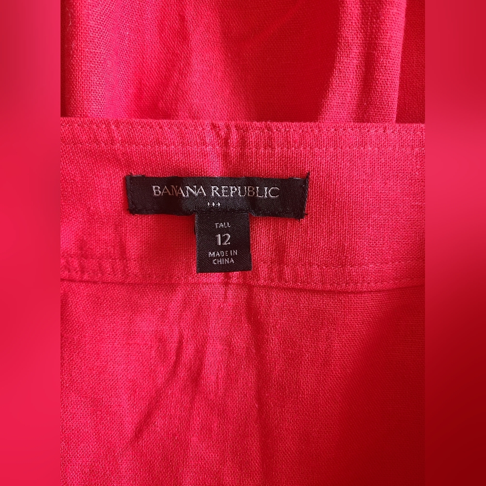 Banana Republic Red Linen Blend Seamed Mini Skirt With 2 Front Pockets Size 12T‎ - Picture 4 of 5